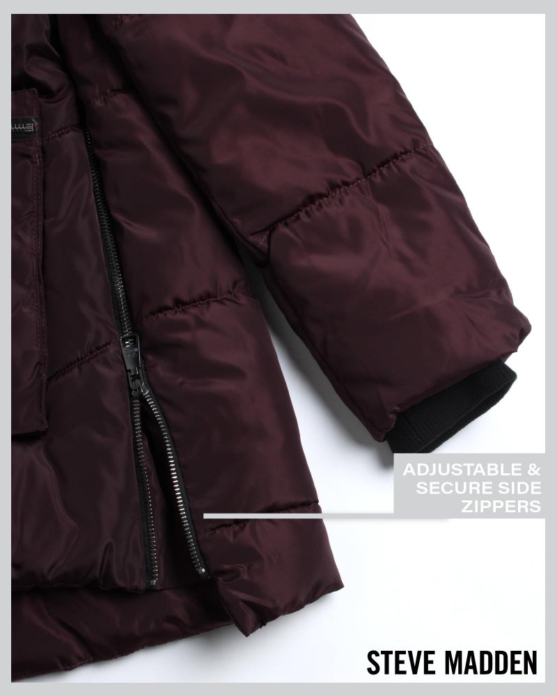 Steve Madden Women's Puffer Parka,Merlot,Large - Image 5